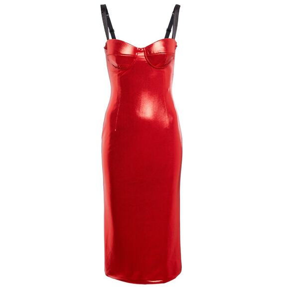 DOLCE & GABBANA Red Laminated Bustier Midi Dress 40 S - Picture 3 of 7
